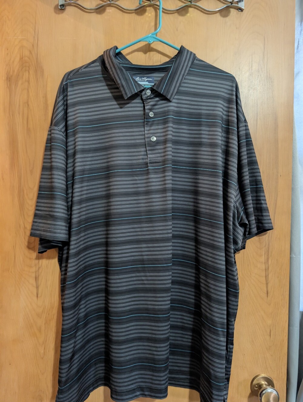 Hogan Black Polo with Gray and Teal Stripes
